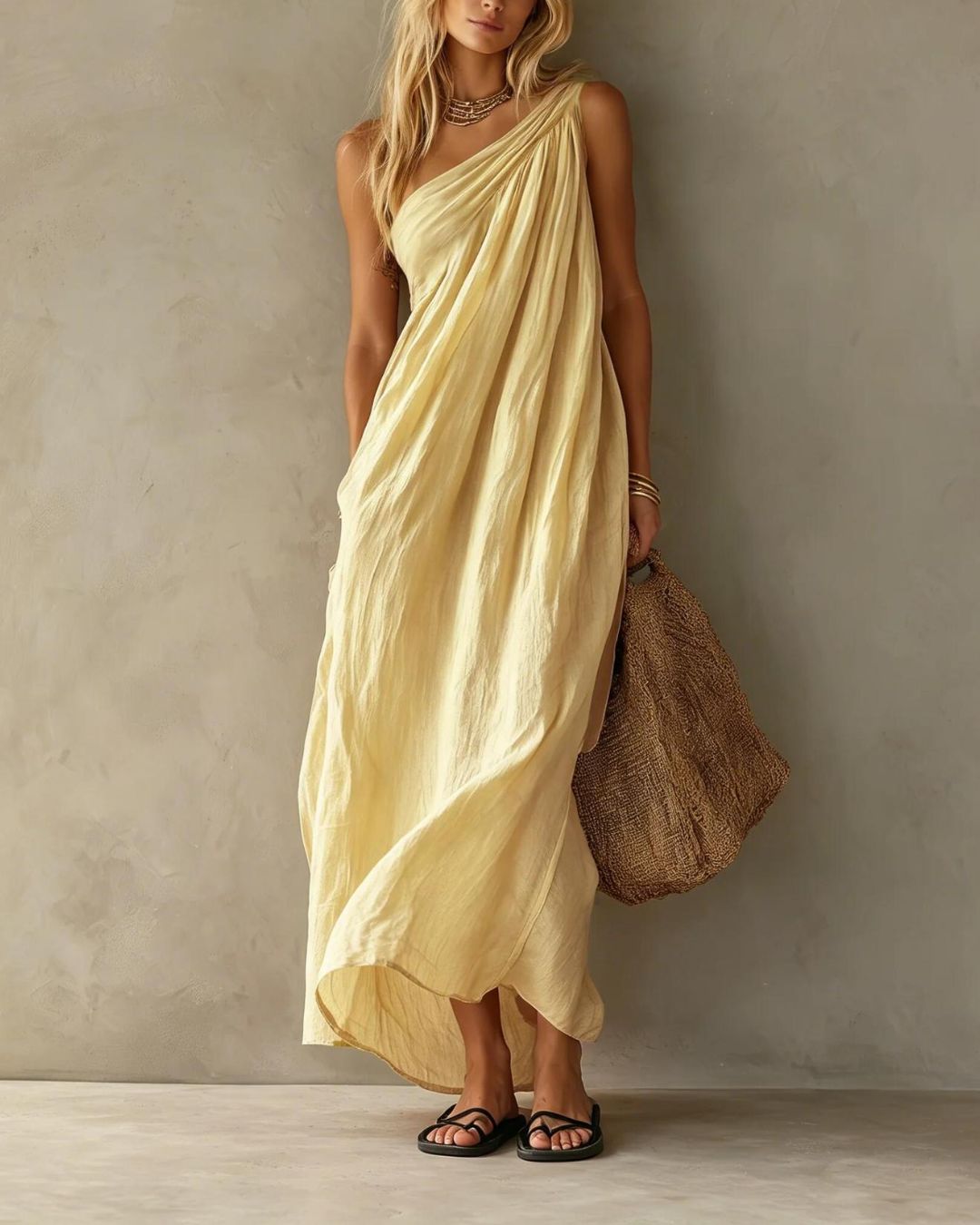 Willluxe® Elegant One-Shoulder Ruched Maxi Dress