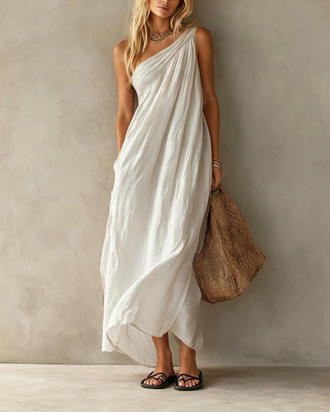 Willluxe® Elegant One-Shoulder Ruched Maxi Dress