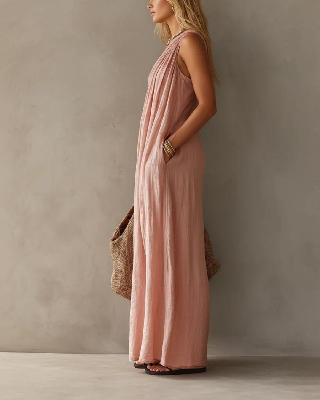 Willluxe® Elegant One-Shoulder Ruched Maxi Dress