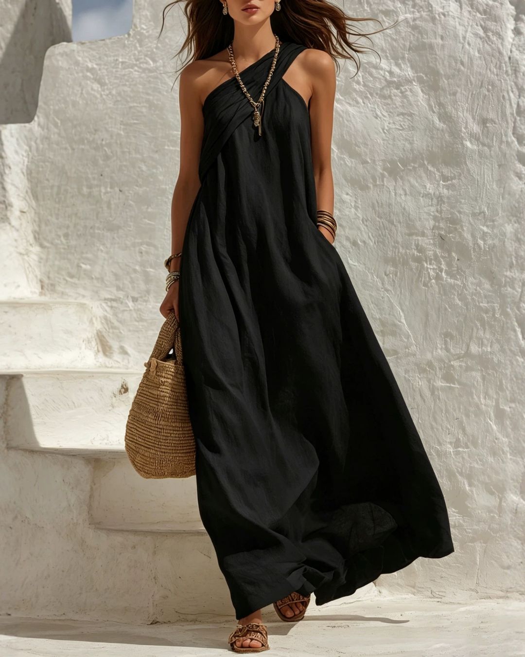 Willluxe® One-Shoulder Twist Ruched Loose Dress