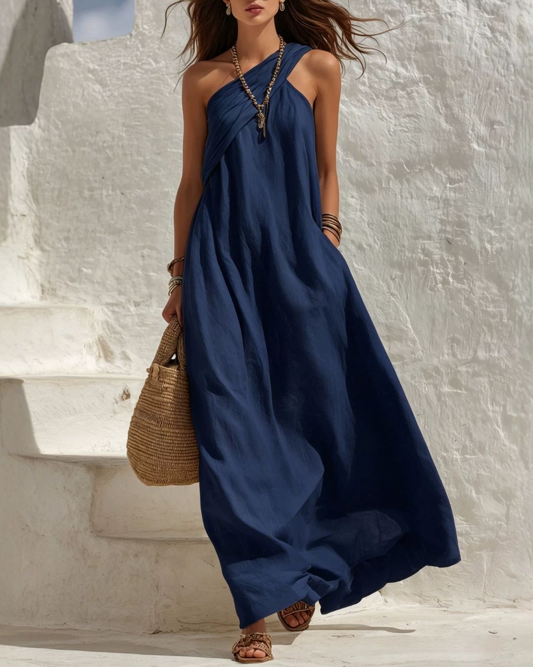 Willluxe® One-Shoulder Twist Ruched Loose Dress