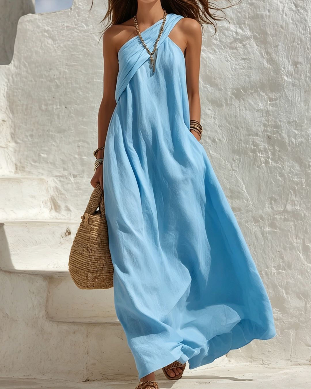 Willluxe® One-Shoulder Twist Ruched Loose Dress