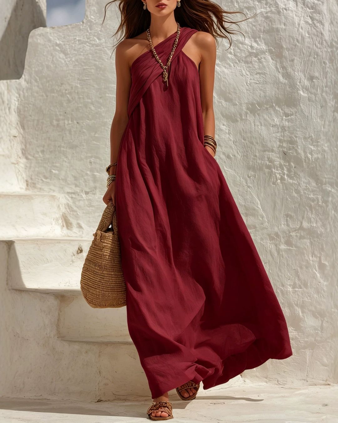 Willluxe® One-Shoulder Twist Ruched Loose Dress