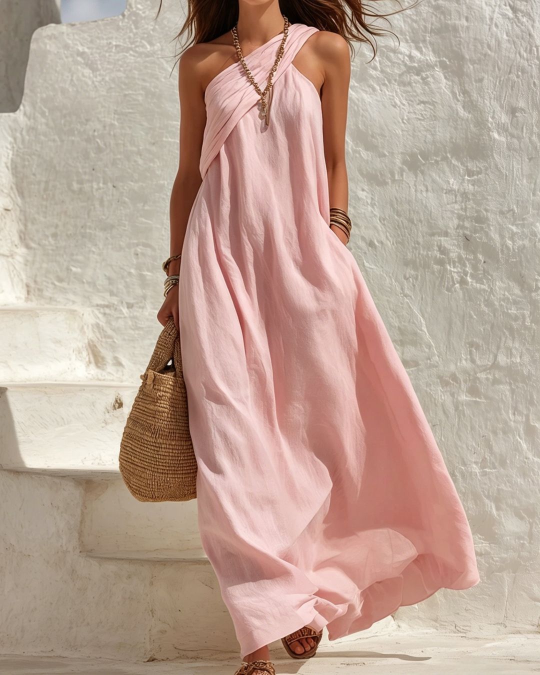 Willluxe® One-Shoulder Twist Ruched Loose Dress