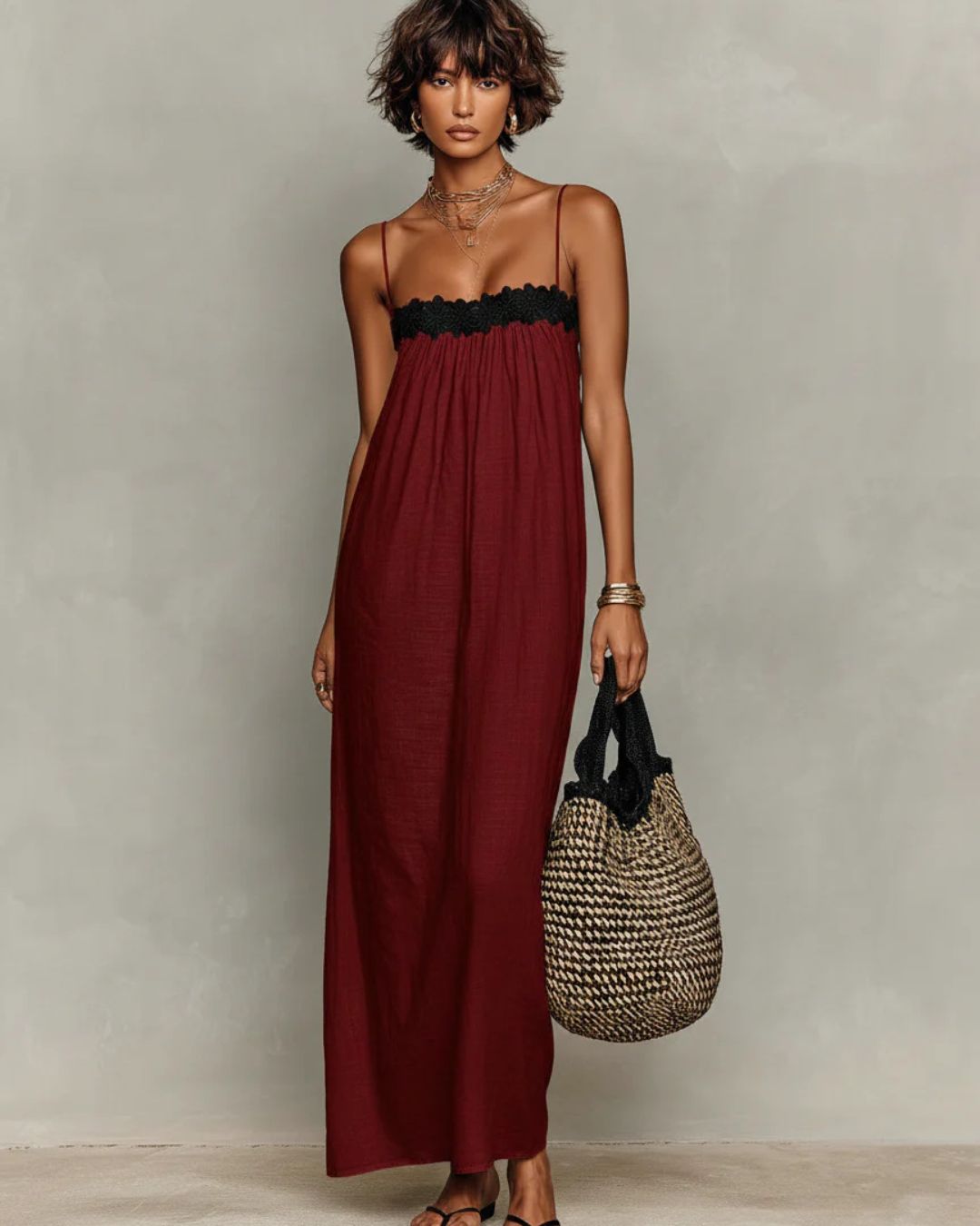 Willluxe® Lace Patchwork Casual Cami Maxi Dress