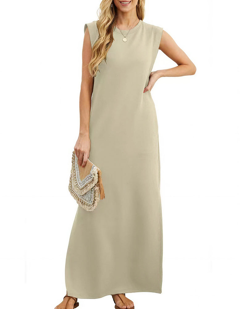 Willluxe® Casual Sleeveless Split Maxi Dress With Pockets