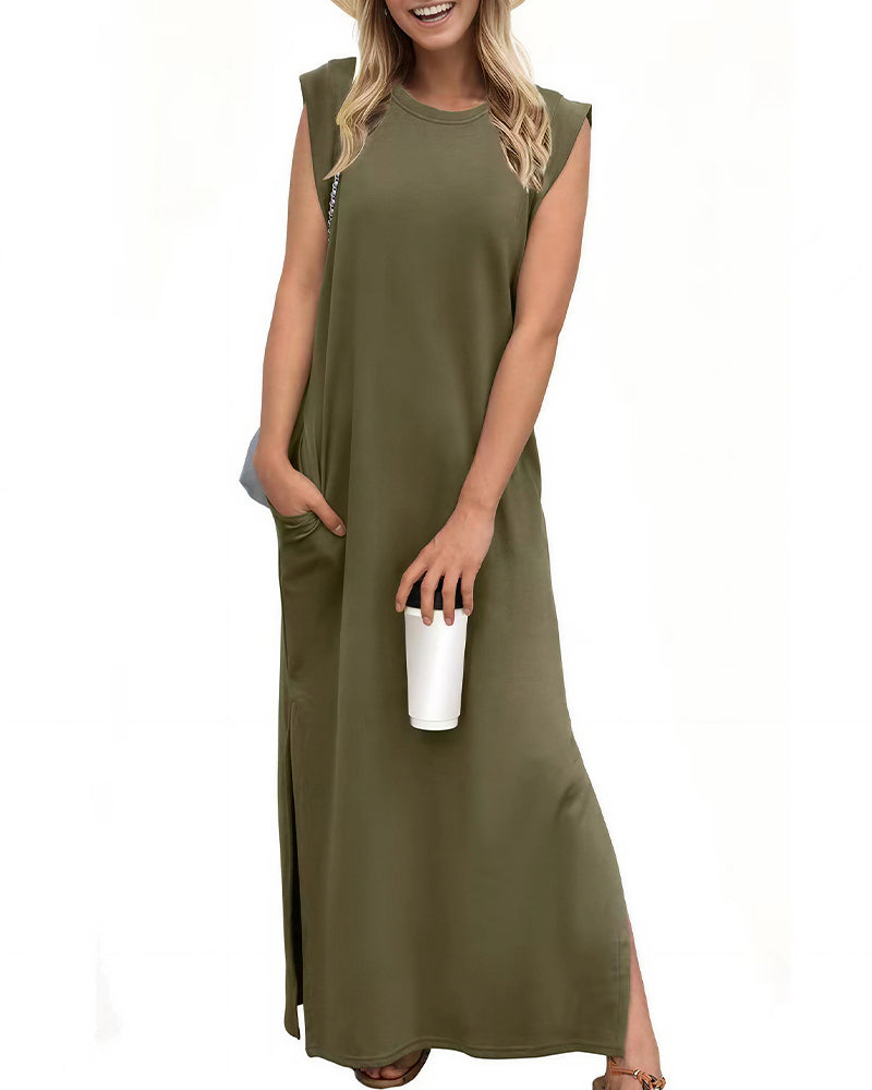 Willluxe® Casual Sleeveless Split Maxi Dress With Pockets