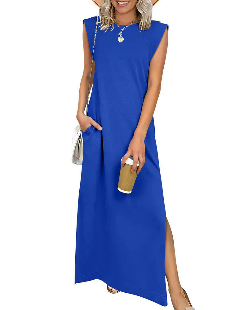 Willluxe® Casual Sleeveless Split Maxi Dress With Pockets