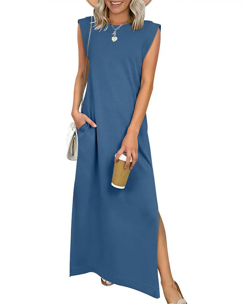 Willluxe® Casual Sleeveless Split Maxi Dress With Pockets
