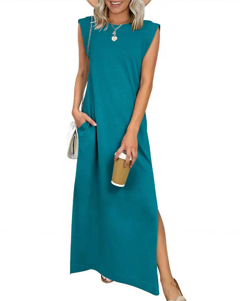 Willluxe® Casual Sleeveless Split Maxi Dress With Pockets