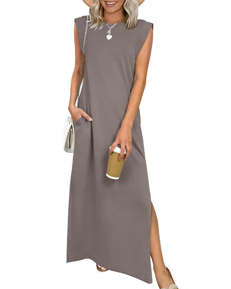 Willluxe® Casual Sleeveless Split Maxi Dress With Pockets