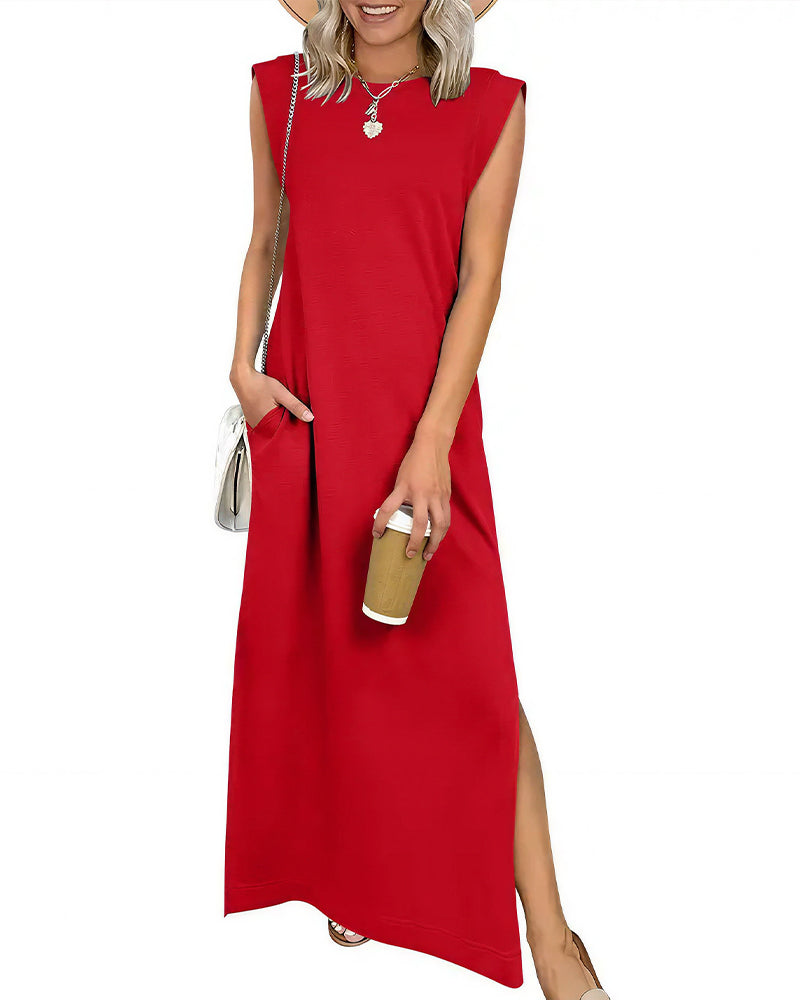 Willluxe® Casual Sleeveless Split Maxi Dress With Pockets