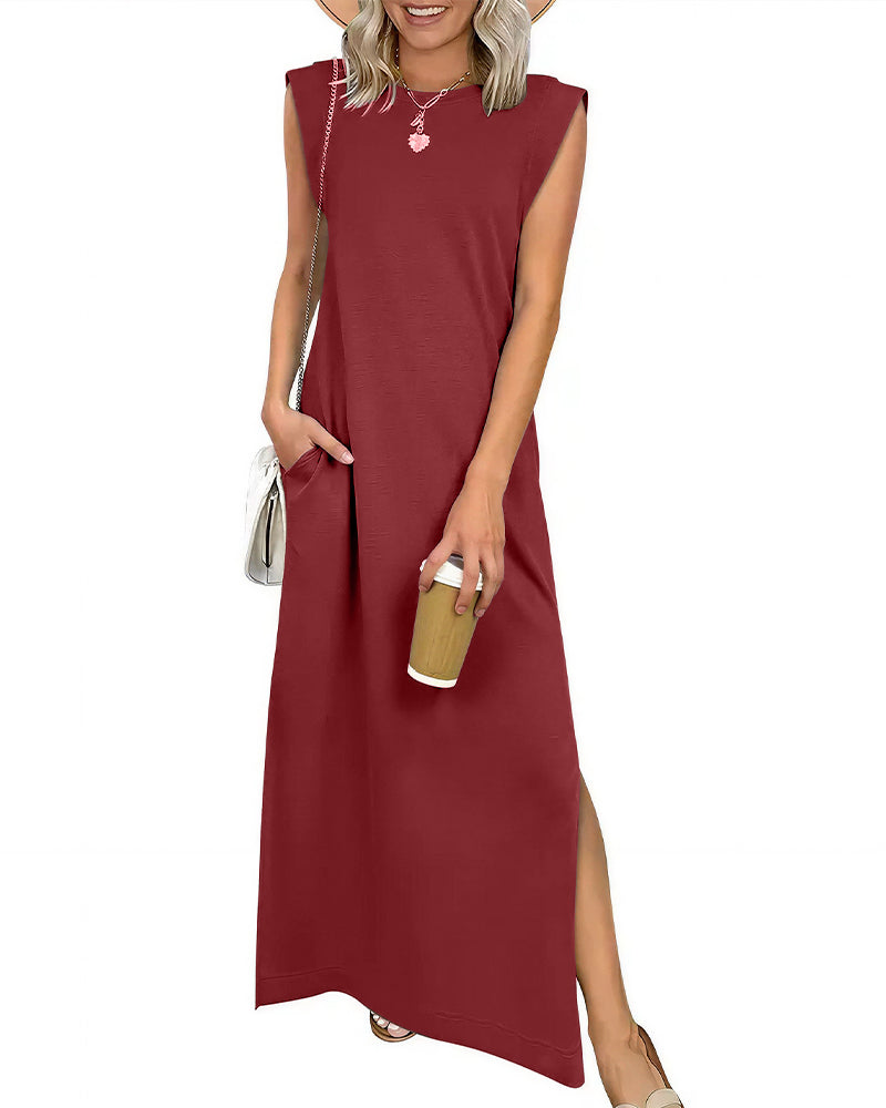 Willluxe® Casual Sleeveless Split Maxi Dress With Pockets