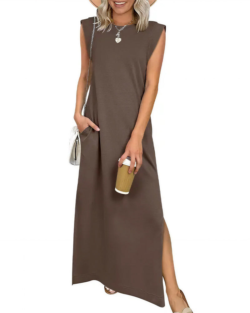 Willluxe® Casual Sleeveless Split Maxi Dress With Pockets