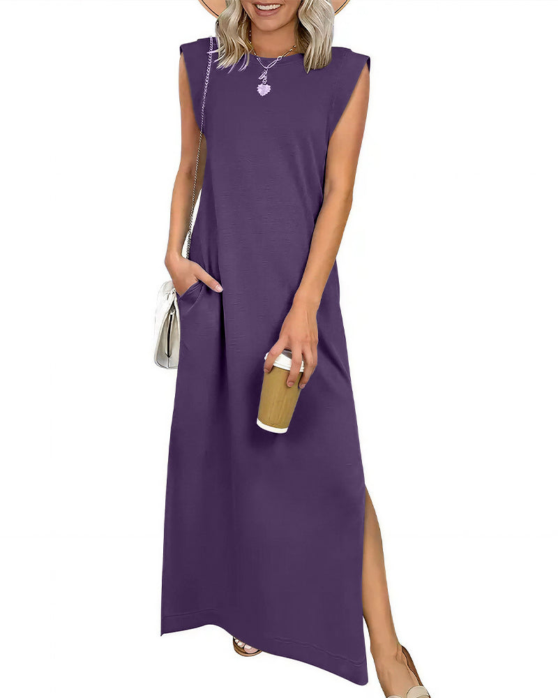 Willluxe® Casual Sleeveless Split Maxi Dress With Pockets