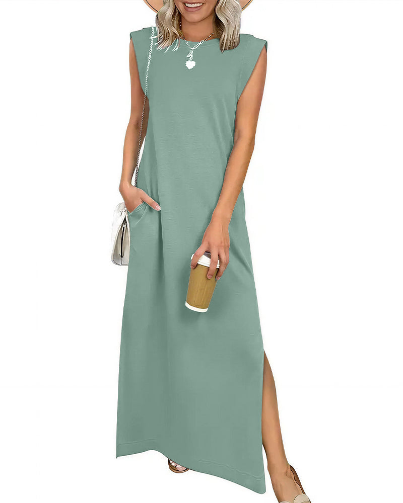 Willluxe® Casual Sleeveless Split Maxi Dress With Pockets