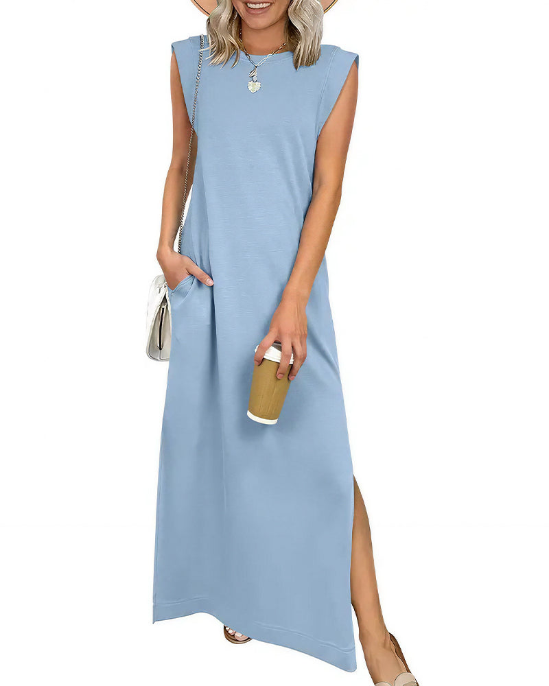 Willluxe® Casual Sleeveless Split Maxi Dress With Pockets