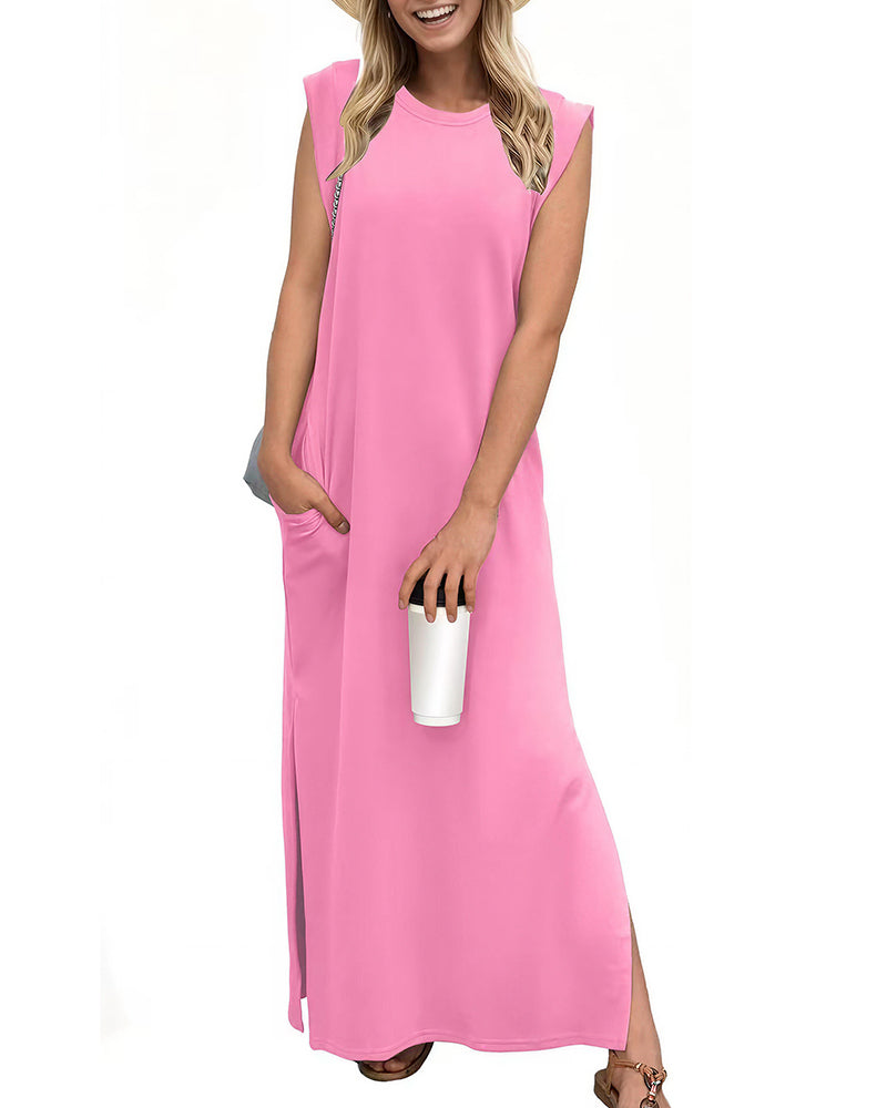 Willluxe® Casual Sleeveless Split Maxi Dress With Pockets