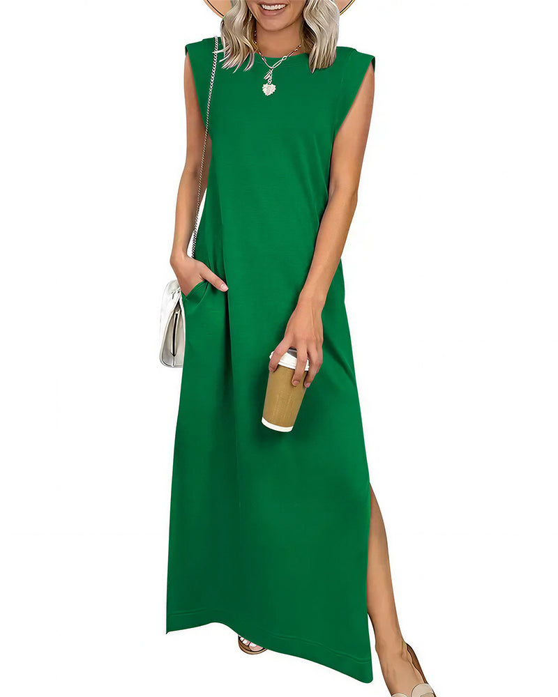 Willluxe® Casual Sleeveless Split Maxi Dress With Pockets