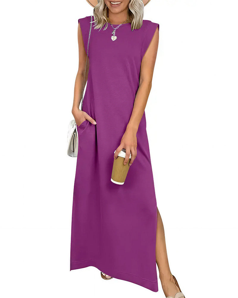 Willluxe® Casual Sleeveless Split Maxi Dress With Pockets