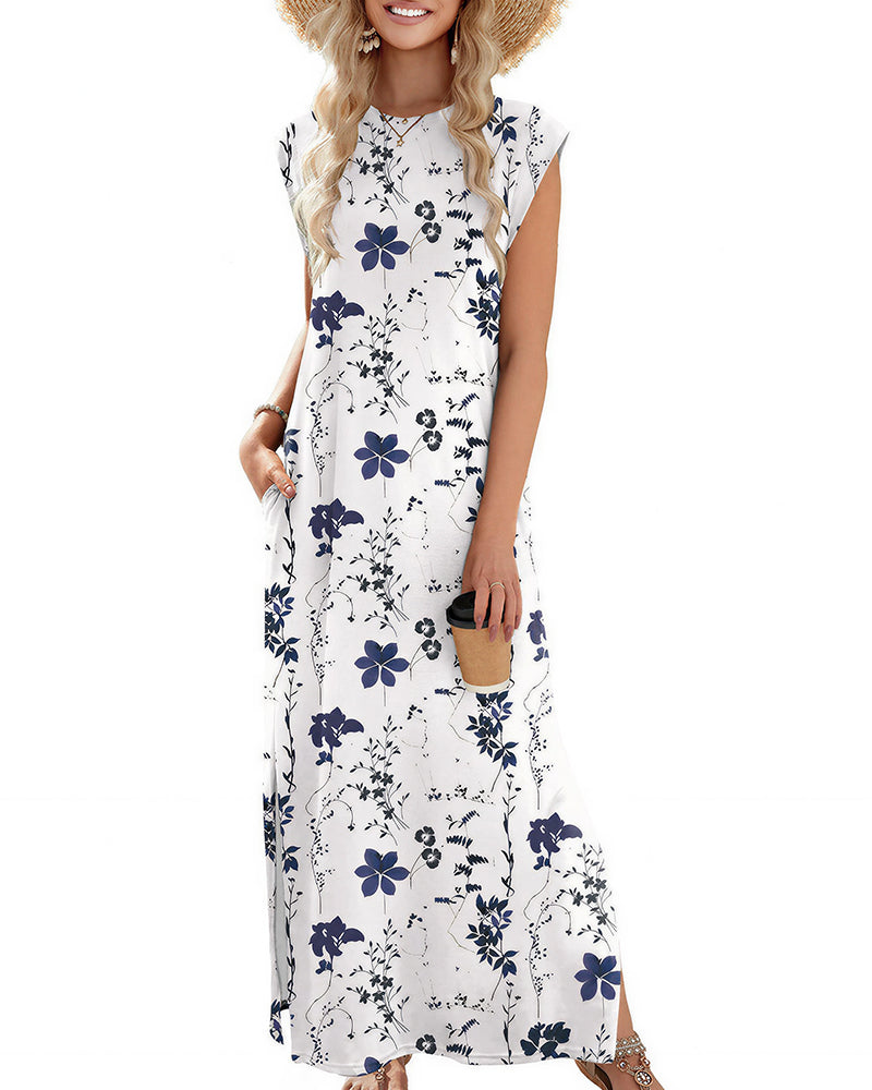 Willluxe® Casual Sleeveless Split Maxi Dress With Pockets