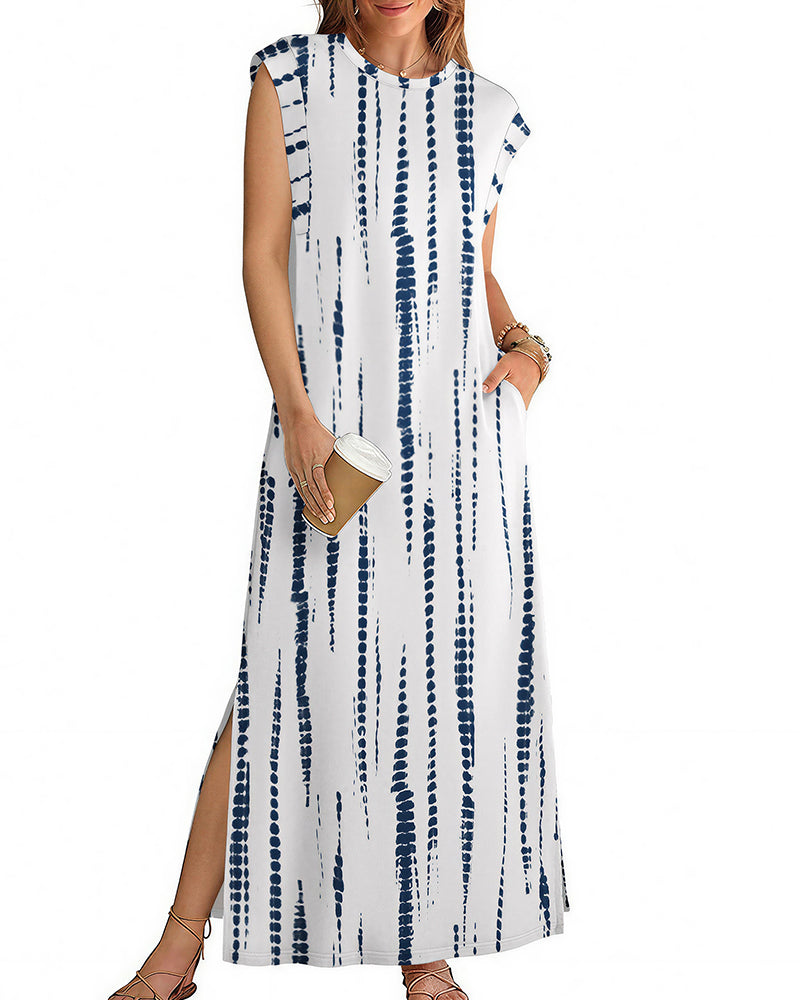 Willluxe® Casual Sleeveless Split Maxi Dress With Pockets