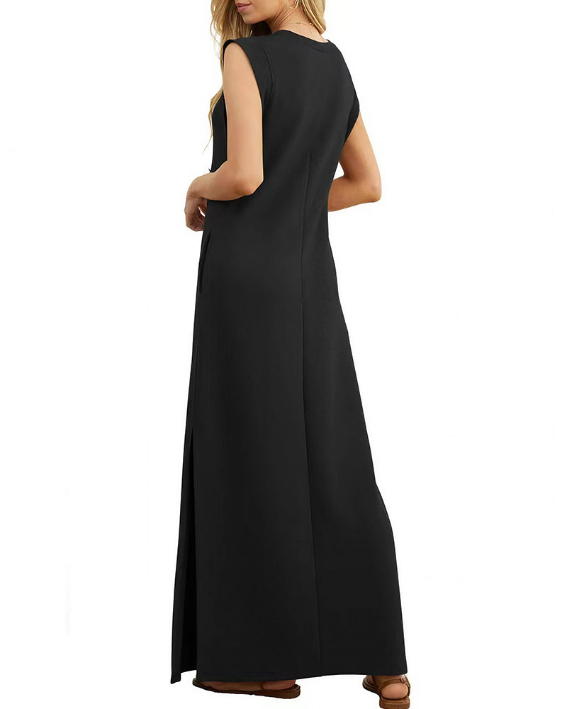 Willluxe® Casual Sleeveless Split Maxi Dress With Pockets