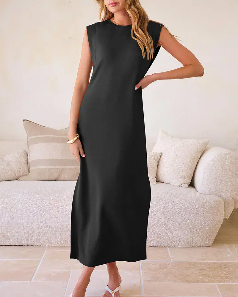 Willluxe® Casual Sleeveless Split Maxi Dress With Pockets
