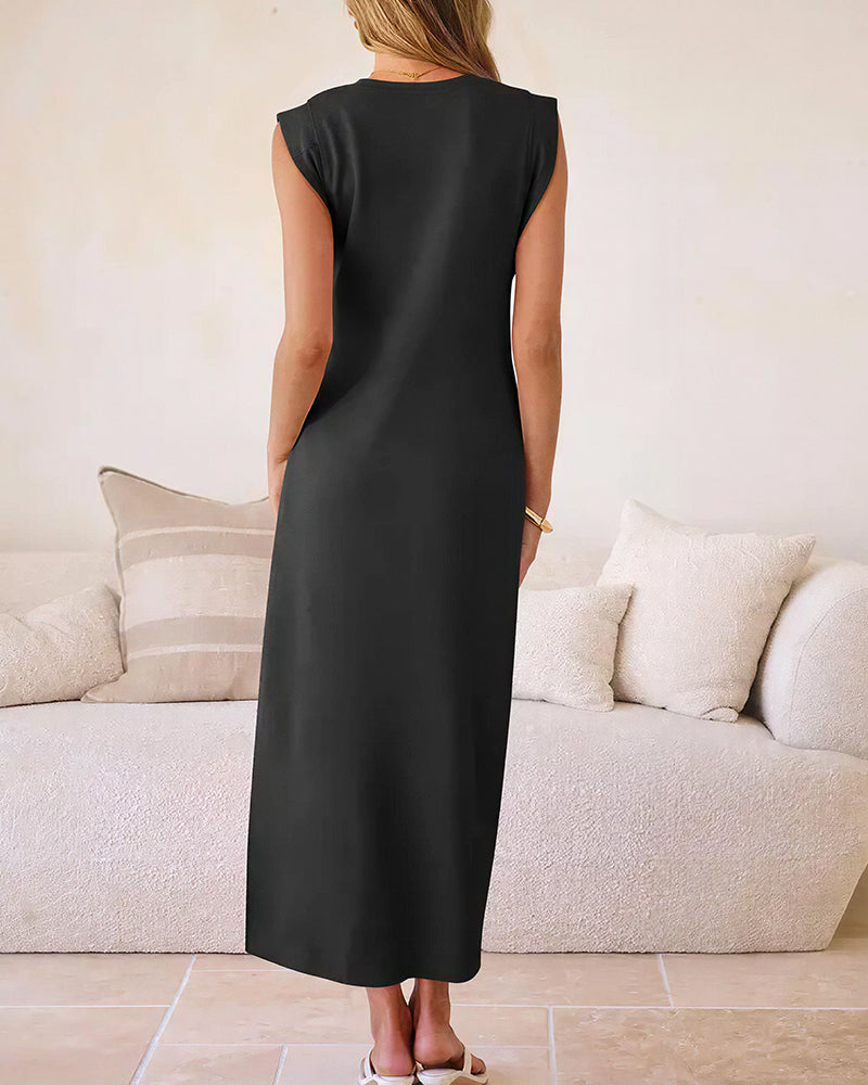 Willluxe® Casual Sleeveless Split Maxi Dress With Pockets
