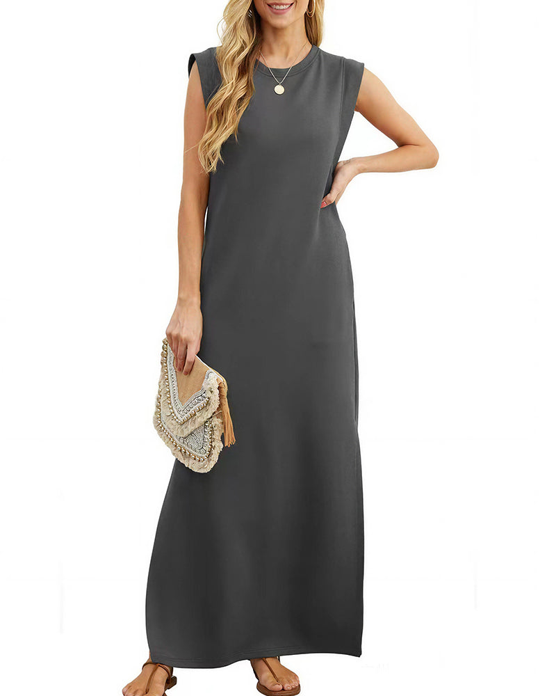 Willluxe® Casual Sleeveless Split Maxi Dress With Pockets