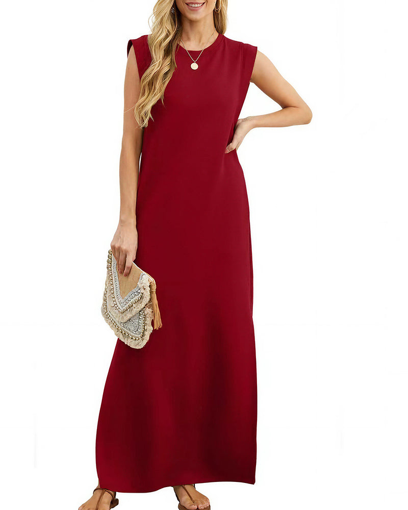 Willluxe® Casual Sleeveless Split Maxi Dress With Pockets