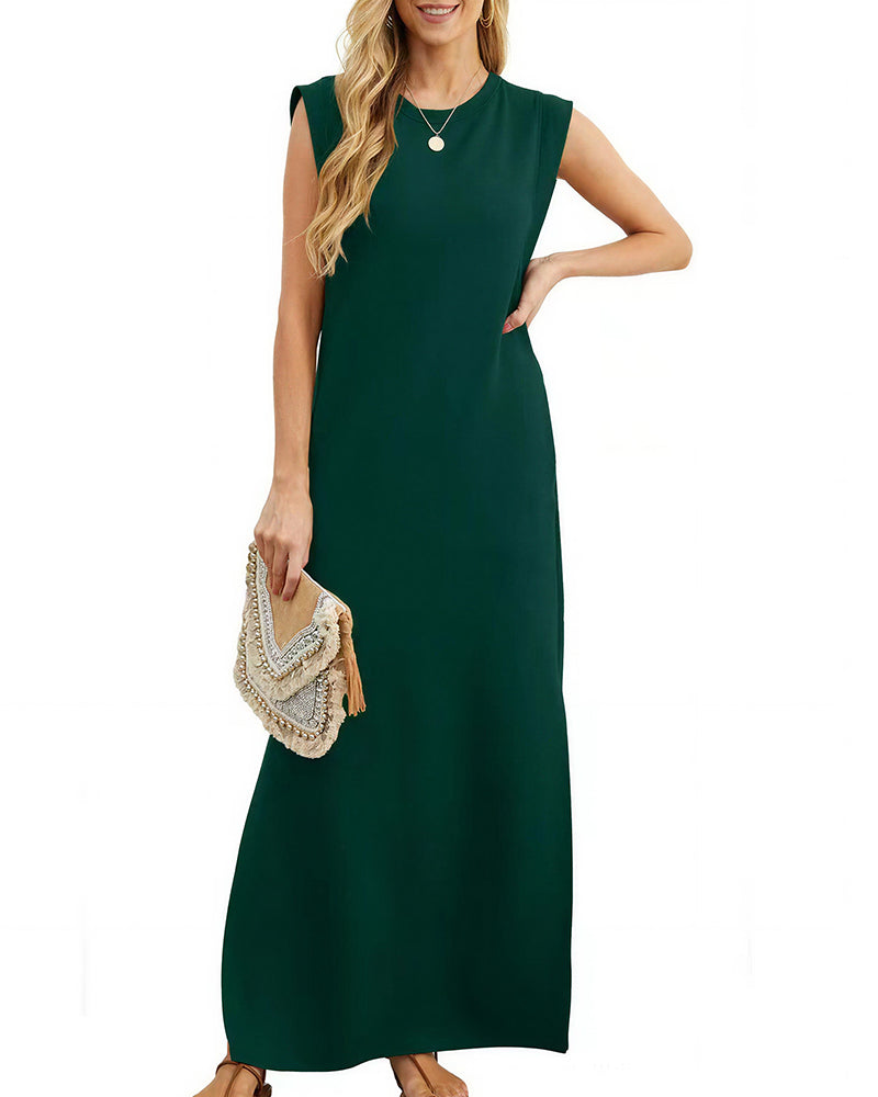Willluxe® Casual Sleeveless Split Maxi Dress With Pockets