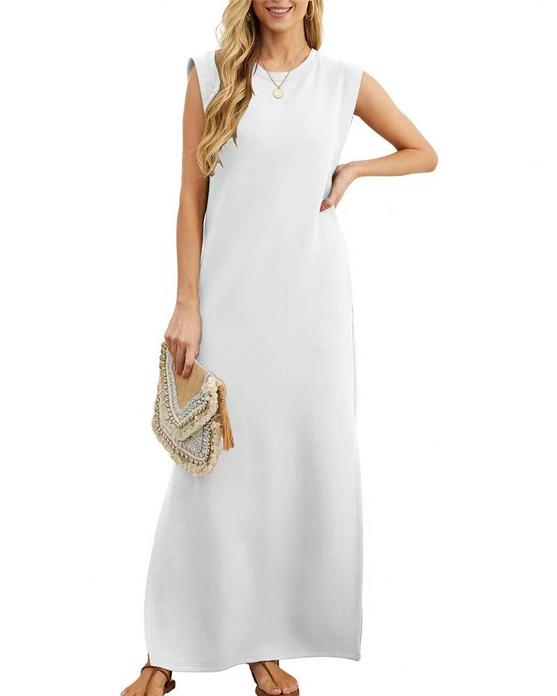Willluxe® Casual Sleeveless Split Maxi Dress With Pockets