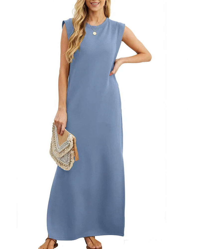 Willluxe® Casual Sleeveless Split Maxi Dress With Pockets