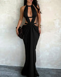 Willluxe® Goddess Halter Cutout Draped Maxi Dress
