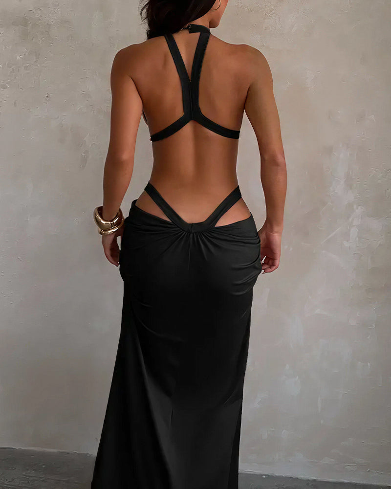 Willluxe® Goddess Halter Cutout Draped Maxi Dress