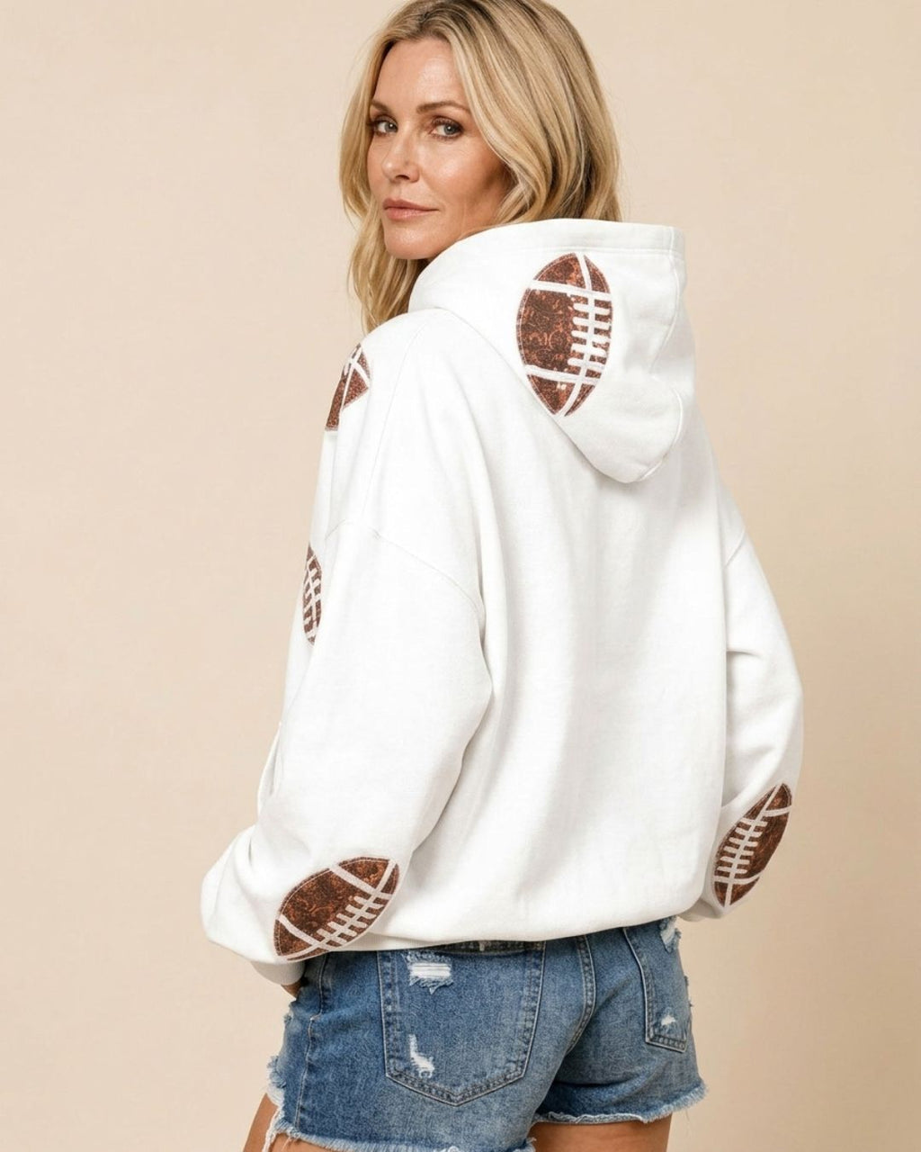 Willluxe® Oversized Sequin Football Half-Zip Hoodie