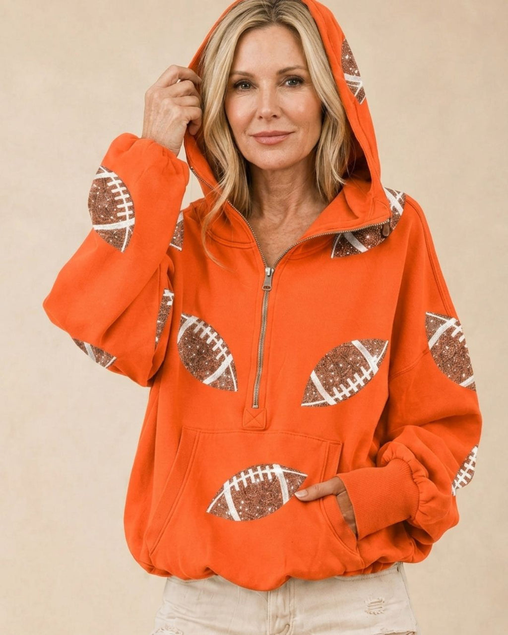 Willluxe® Oversized Sequin Football Half-Zip Hoodie