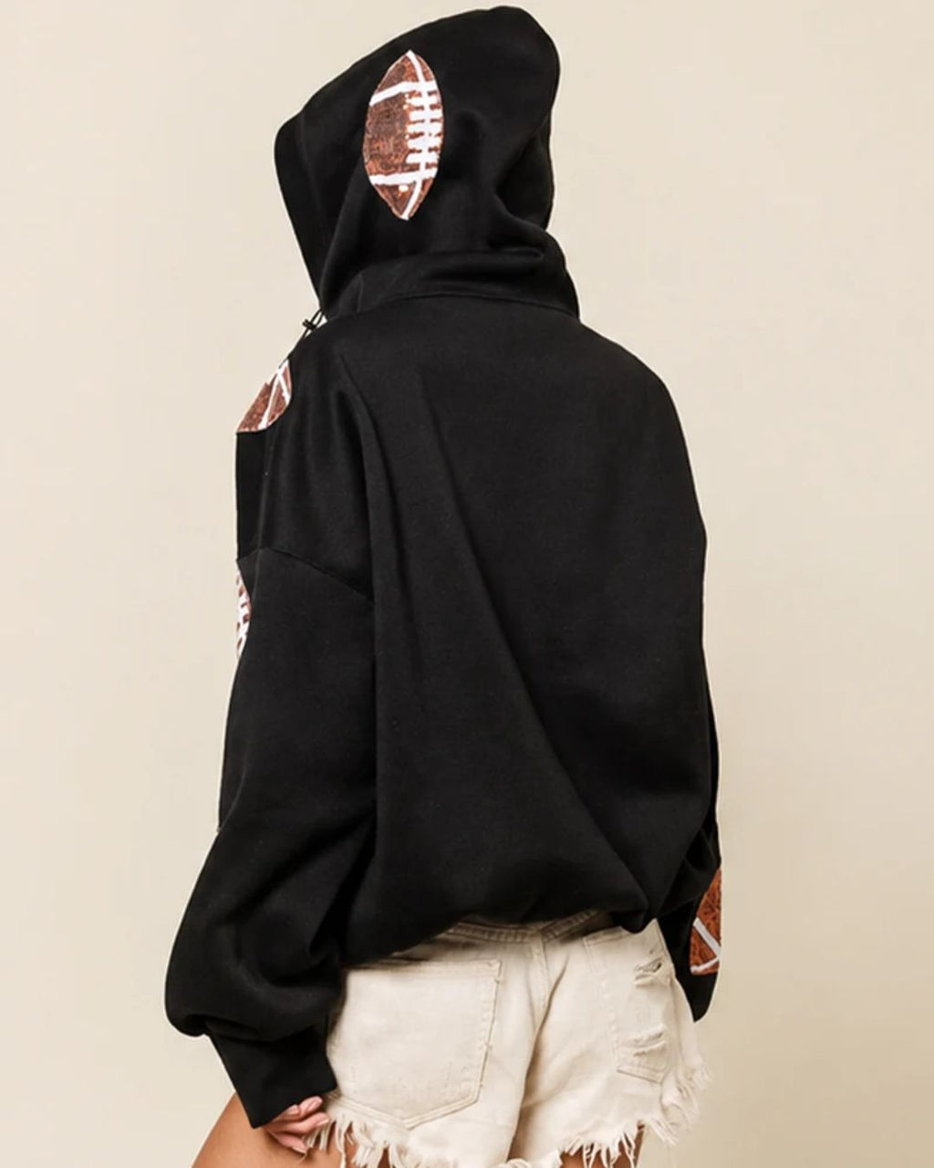 Willluxe® Oversized Sequin Football Half-Zip Hoodie