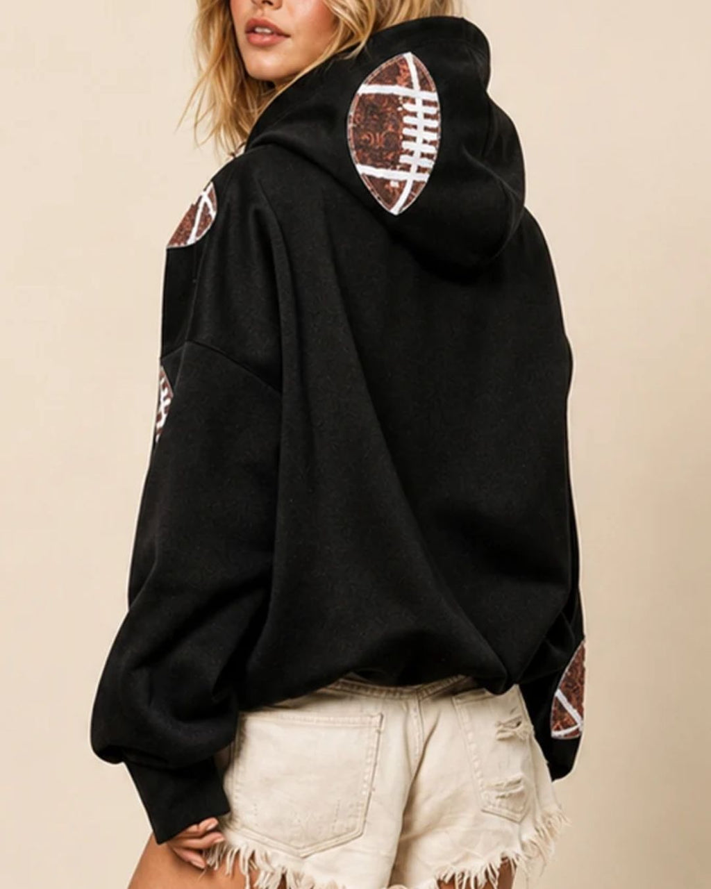 Willluxe® Oversized Sequin Football Half-Zip Hoodie