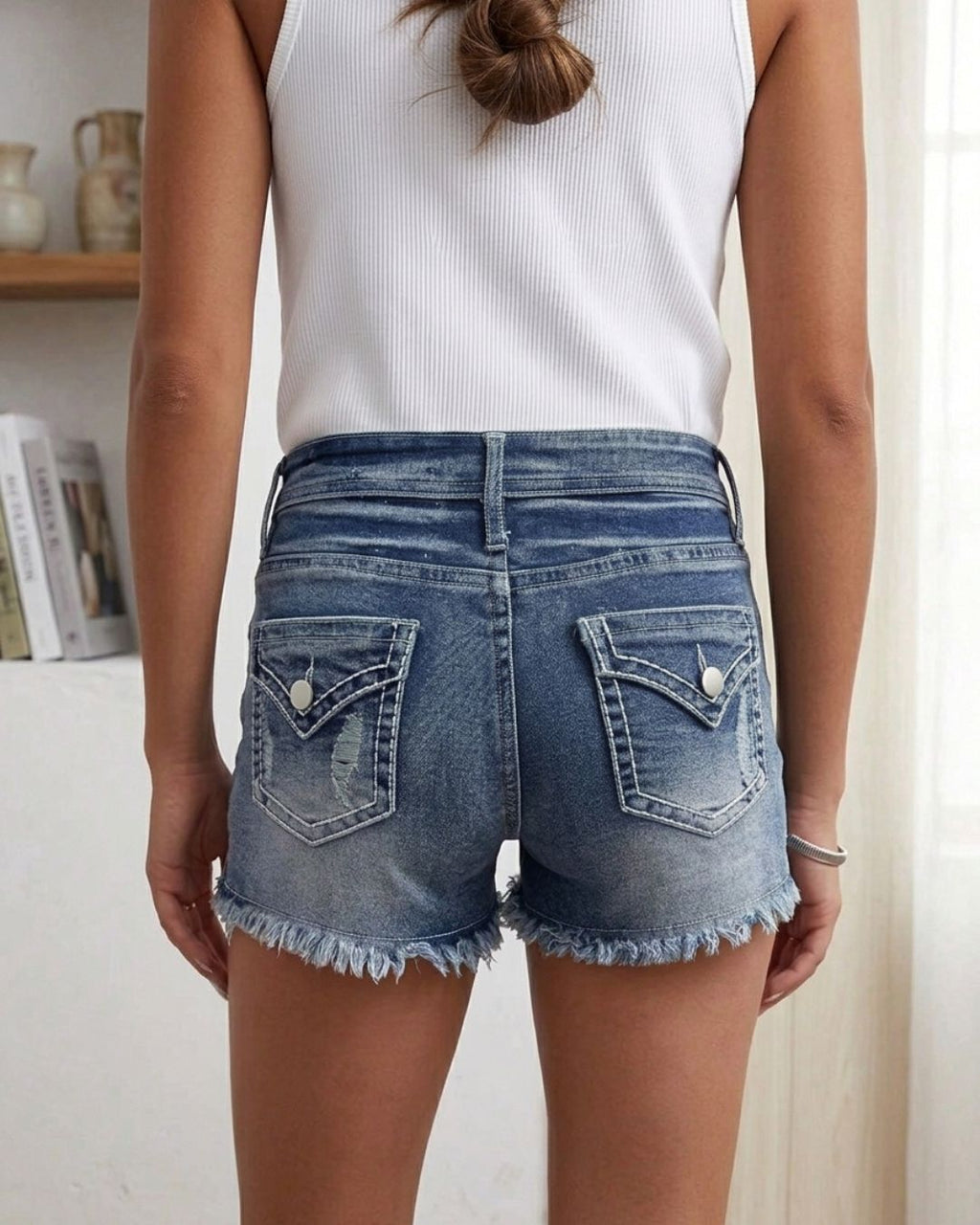 Willluxe® Slim Fit Stretch Distressed Denim Shorts