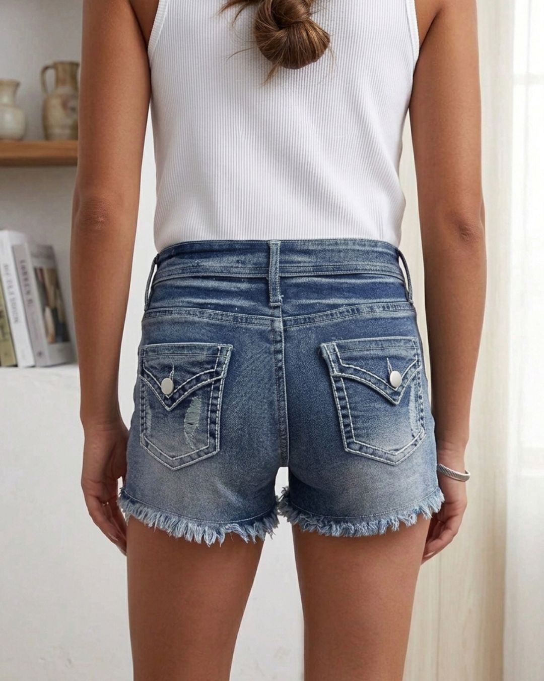 Willluxe® Slim Fit Stretch Distressed Denim Shorts