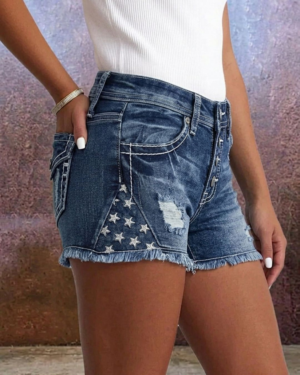 Willluxe® Slim Fit Stretch Distressed Denim Shorts