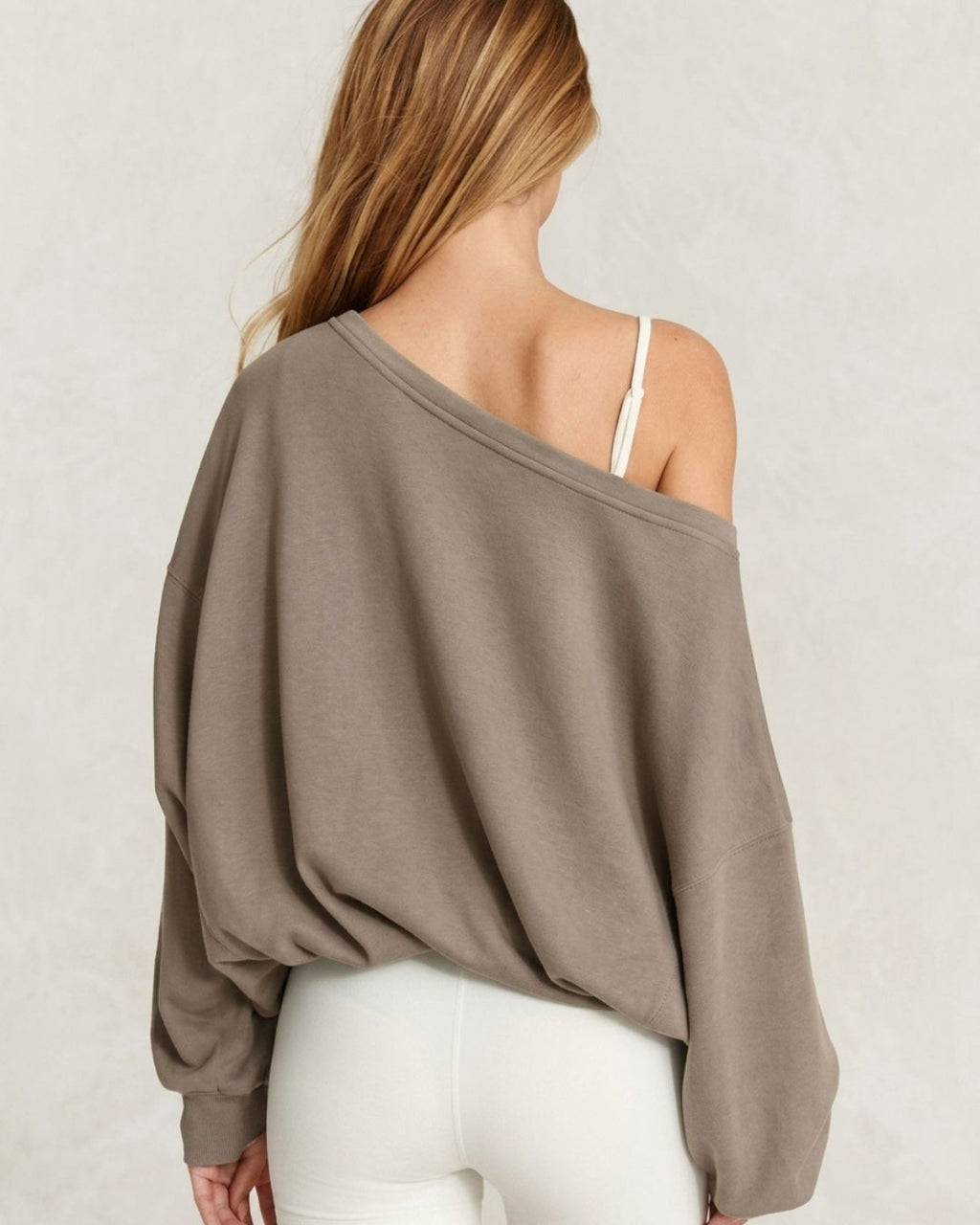 Willluxe® One-Shoulder Drawstring Hem Sweatshirt
