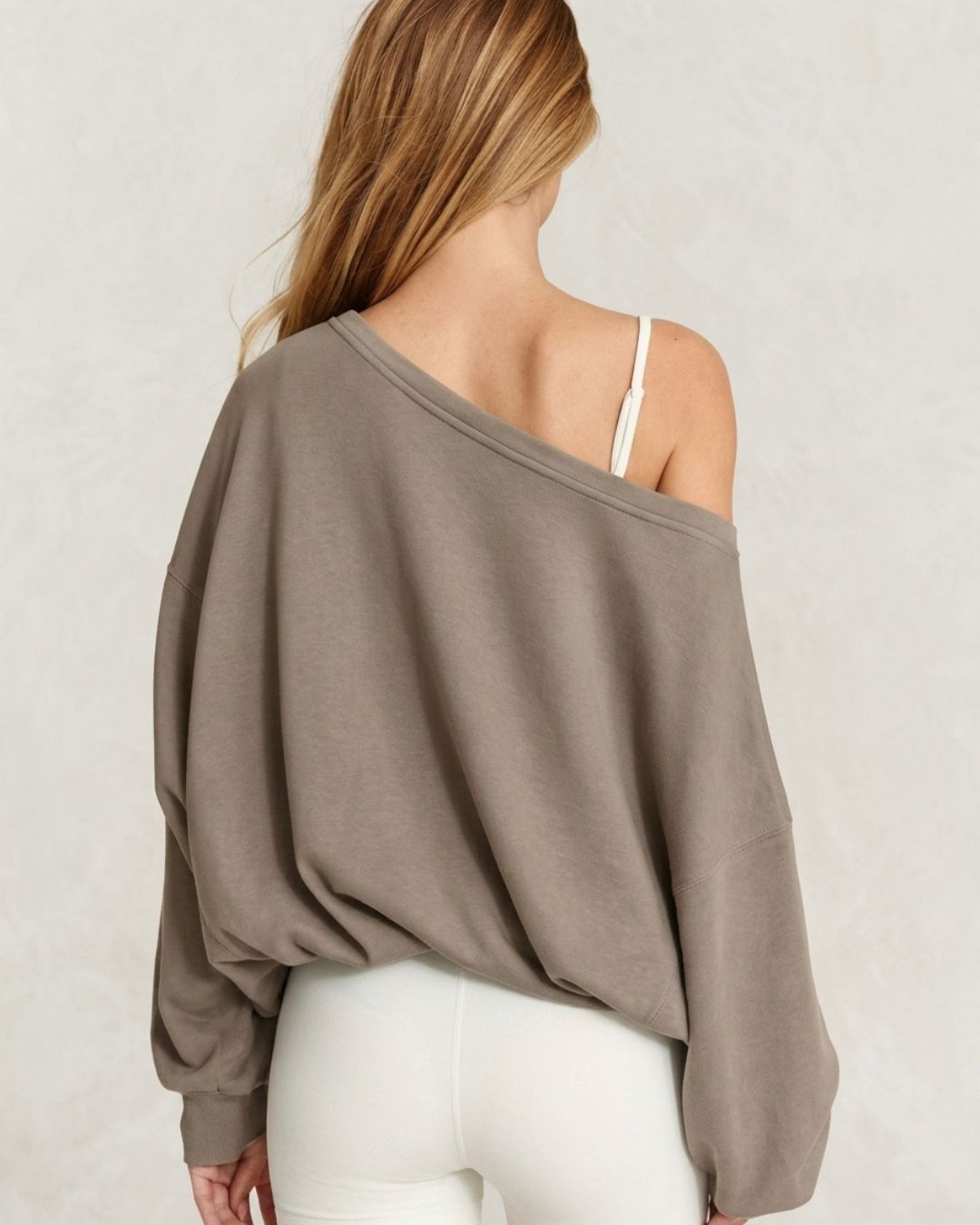 Willluxe® One-Shoulder Drawstring Hem Sweatshirt