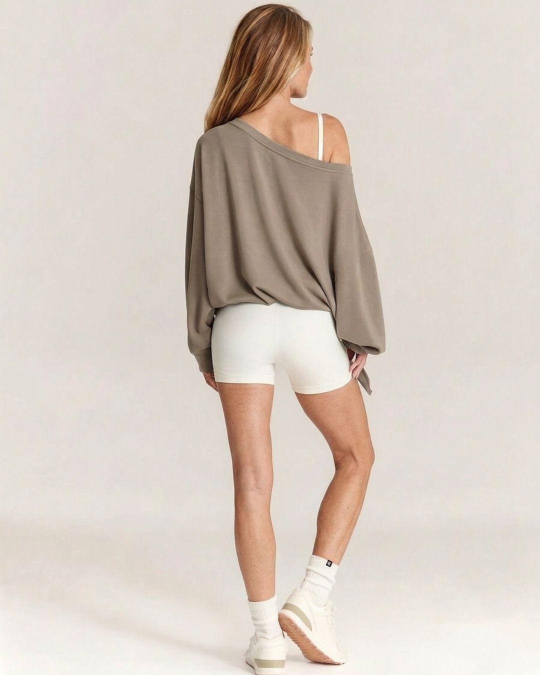 Willluxe® One-Shoulder Drawstring Hem Sweatshirt
