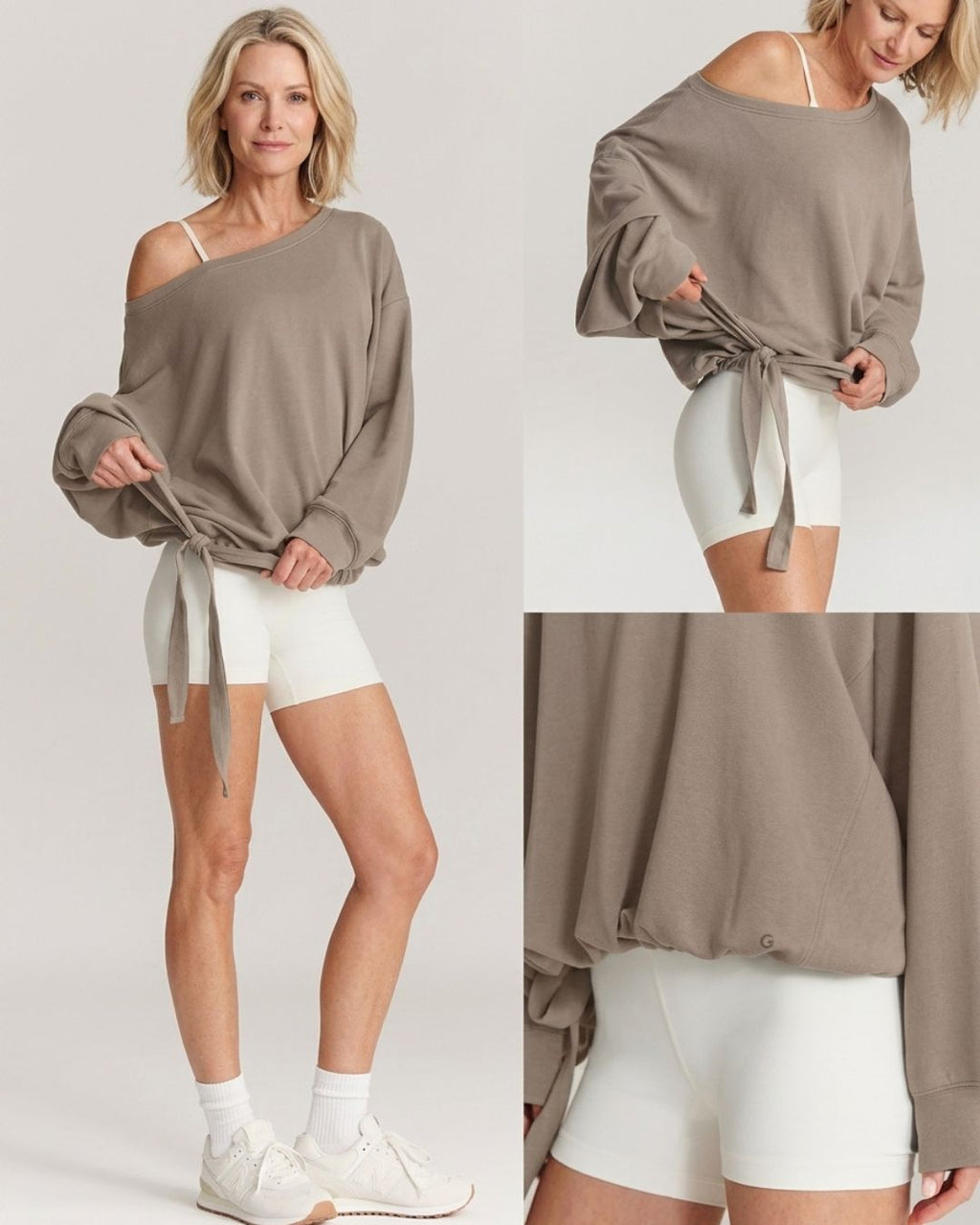 Willluxe® One-Shoulder Drawstring Hem Sweatshirt