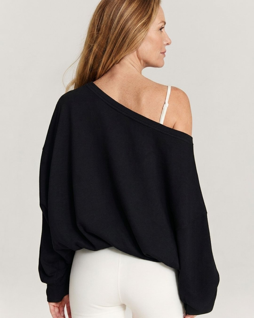Willluxe® One-Shoulder Drawstring Hem Sweatshirt