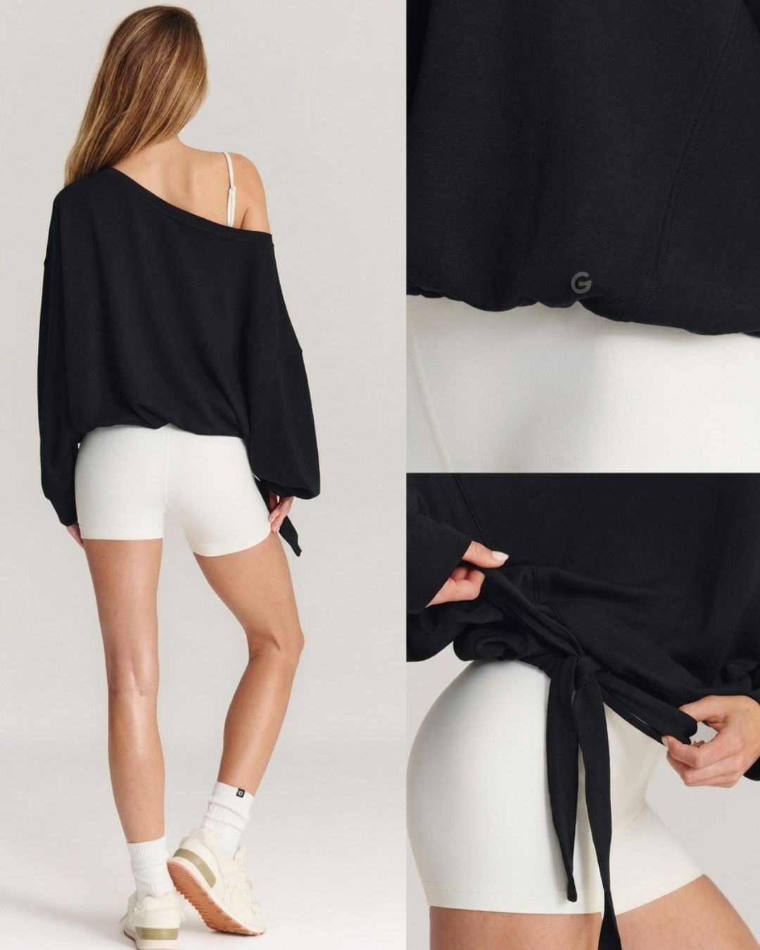 Willluxe® One-Shoulder Drawstring Hem Sweatshirt
