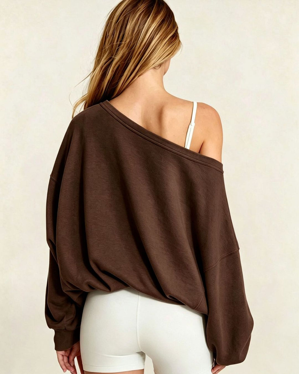 Willluxe® One-Shoulder Drawstring Hem Sweatshirt